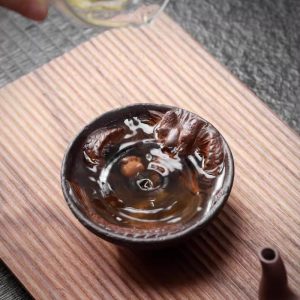 Purple Clay Chinese Year Of The Dragon Vintage Handcraft Bamboo Hat Tea Cup Dragon Figurine